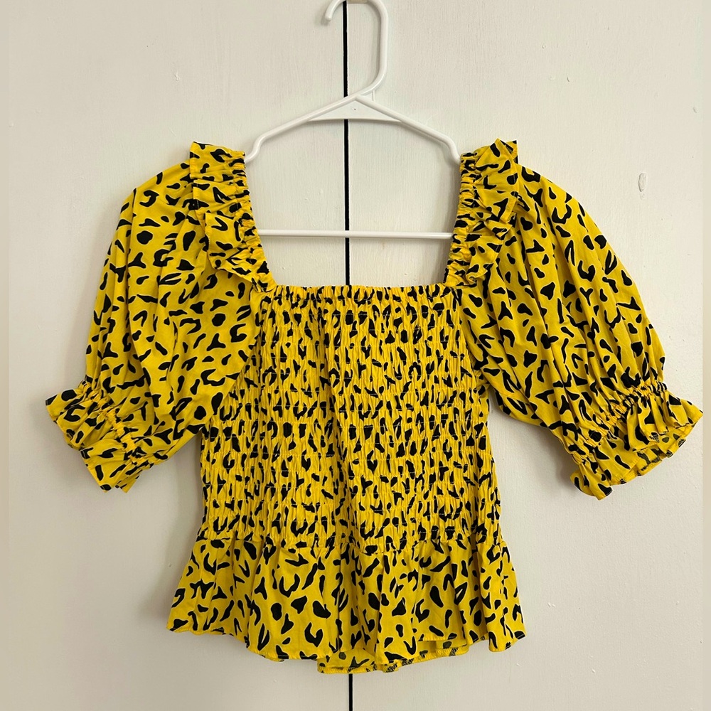 Topshop Abstract Print Yellow Blouse